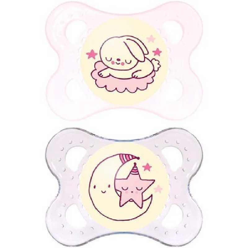 Sucette bébé Nuit 0-6m Rose Mam Lot de 2 Sucette bébé Nuit 0-6m Rose Mam Lot de 2