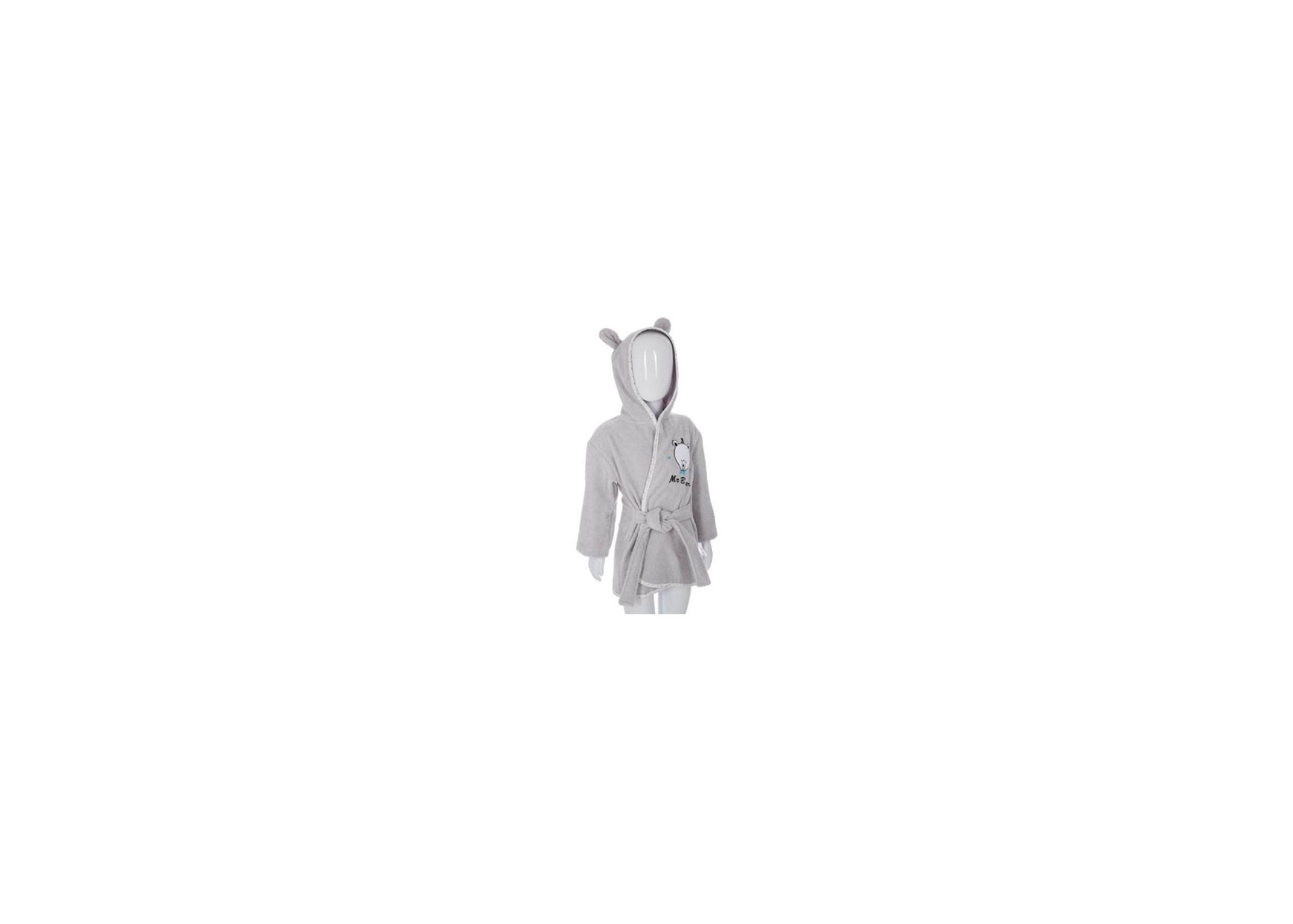 Peignoir de bain enfant à capuche coton Ourson Gris 3-6 ans