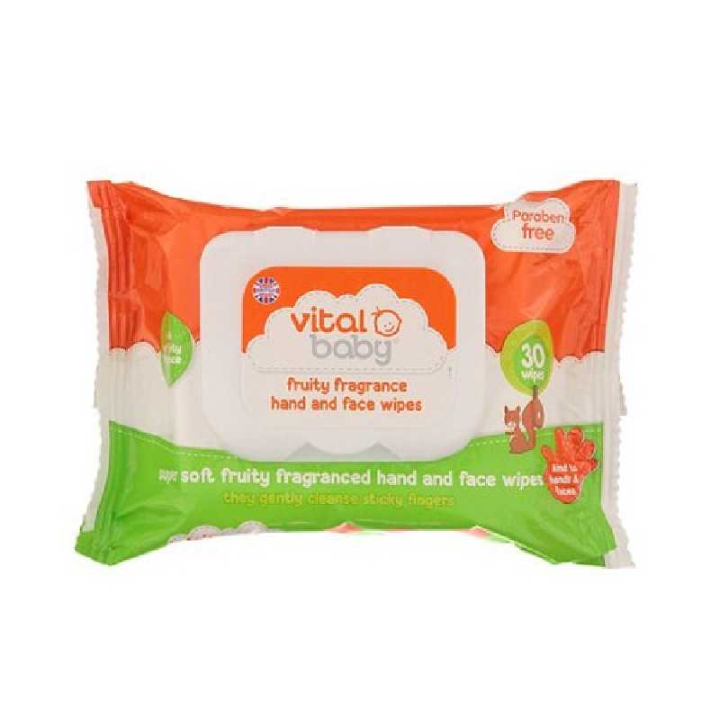 Lingettes mains et visage fruité sans alcool Lot de 30 Vital baby Lingettes mains et visage fruité sans alcool Lot de 30 Vital baby