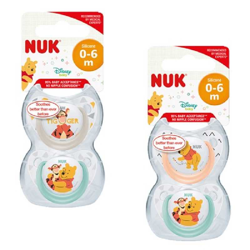 Lot de 2 sucettes Winnie l'Ourson Winnie 0-6 mois de Nuk, Sucettes : Aubert