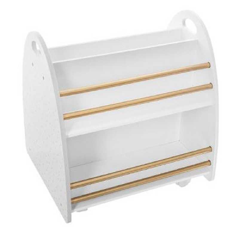 Bibliotheque basse sur roulettes avec 2 sides Blanc et Dore